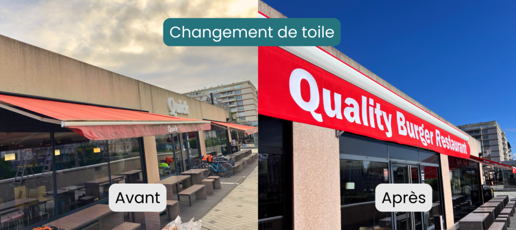 Changement des toiles de stores banne d'un fast food