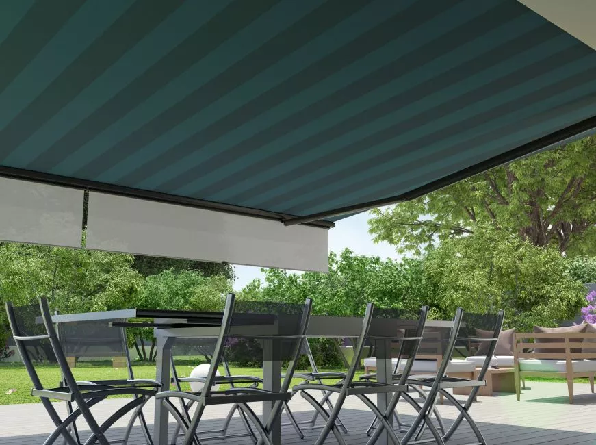 store banne sans coffre pour grande terrasse lambrequin