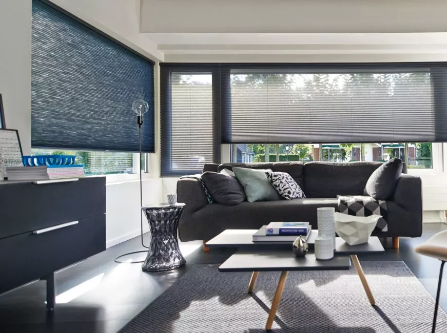 Store plissé gris tamisant salon