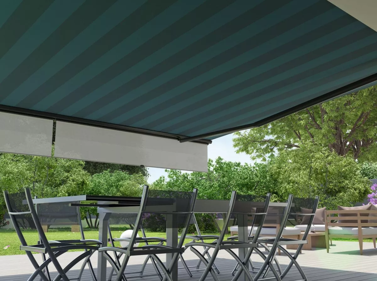 store banne sans coffre pour grande terrasse lambrequin