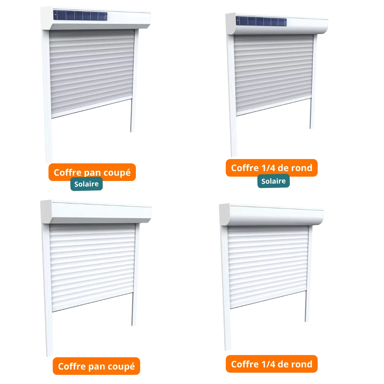 Exemples de coffres de volets roulants : coffre pan coupé et coffre demi-cercle Exemples de coffres de volets roulants : coffre pan coupé et coffre demi-cercle